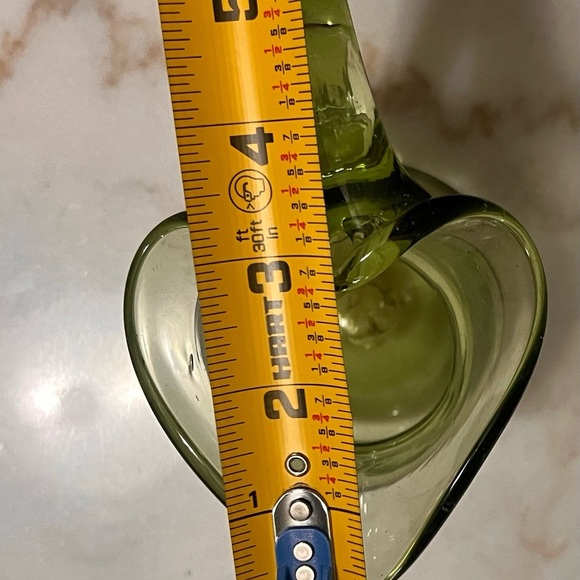 Vintage Green Glass Hand Blown Pitcher Heart Shape Opening Bubble Glass - Picture 9 of 9